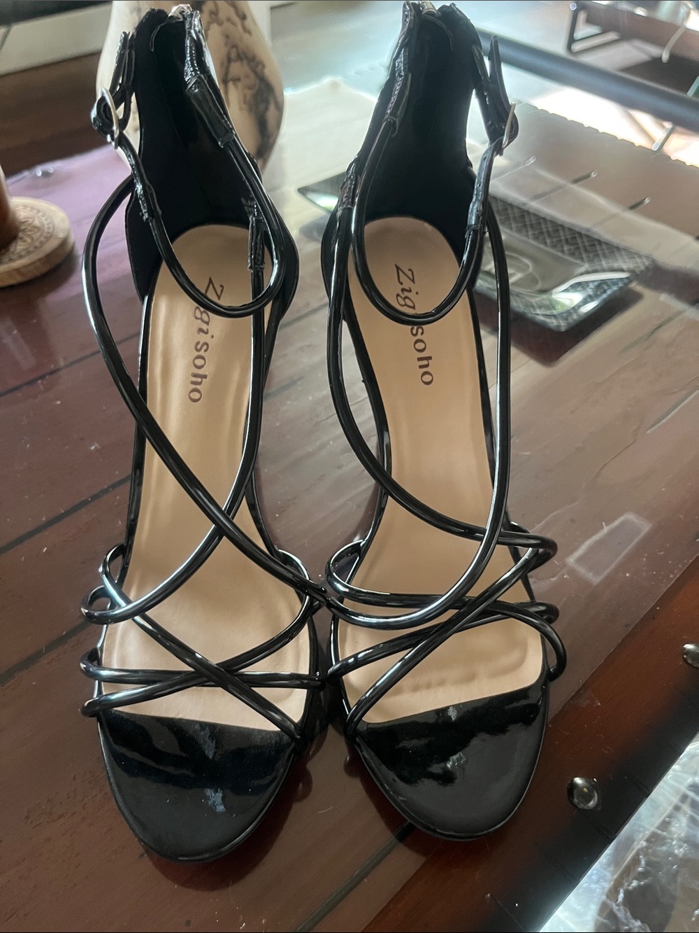 SEXY NEW Zigi Soho Black Patent Strappy Stiletto Sandals